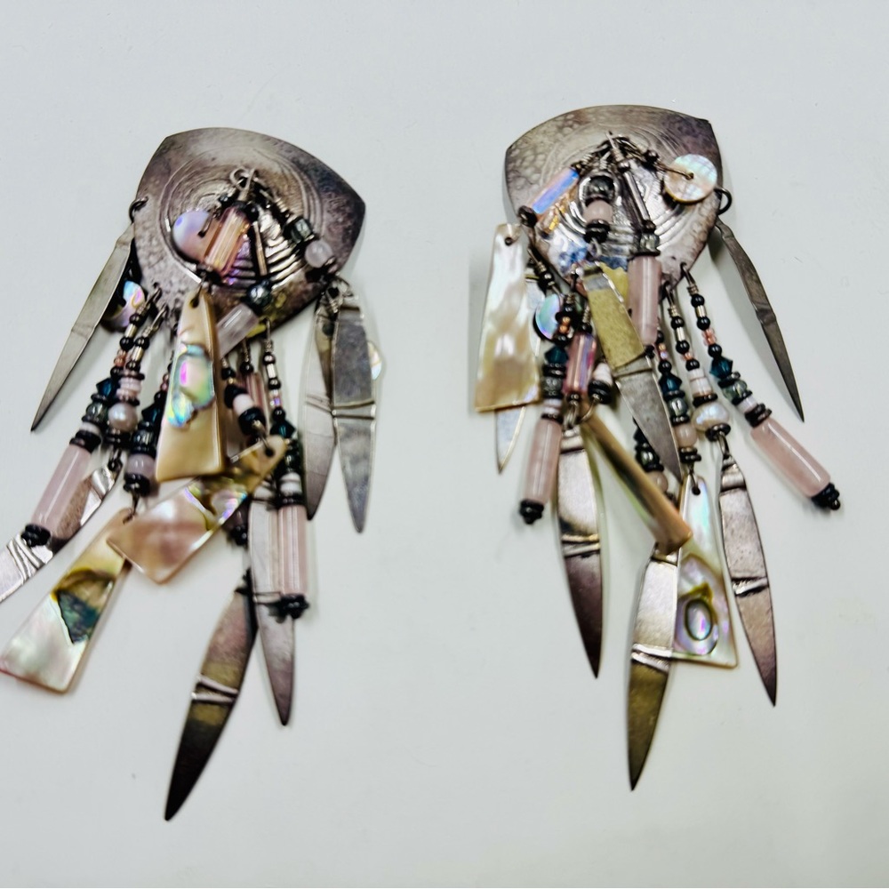 Rare Vintage Tabra Stirling Silver Abalone Earrings